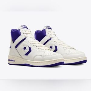 NWOB Converse Weapon Mid Vintage White Court Purple Leather Sneakers Mens US 11